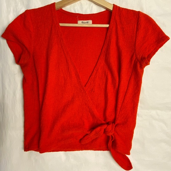 Madewell Vibrant red cropped wrap top - Picture 5 of 6